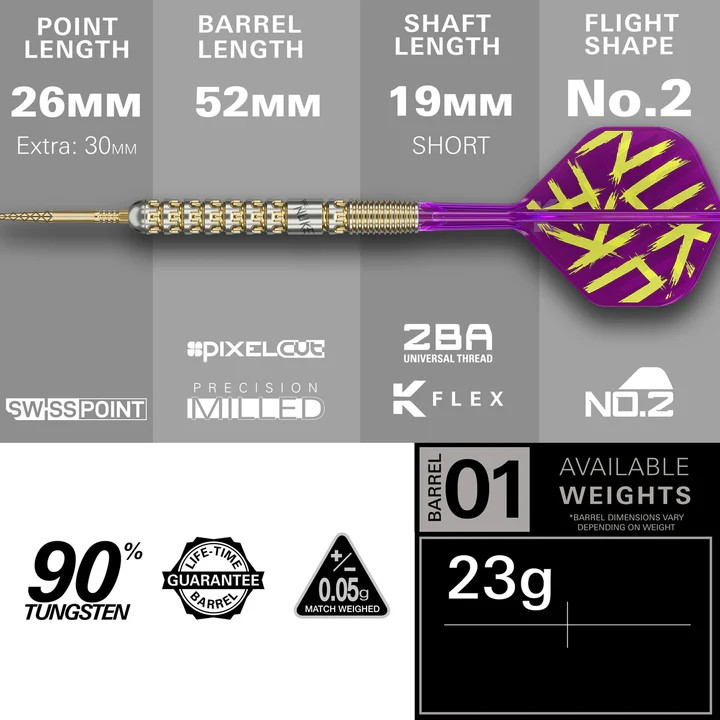 Luke Littler G1 Prodigy 90% Tungsten SP Steel Tip Darts by Target